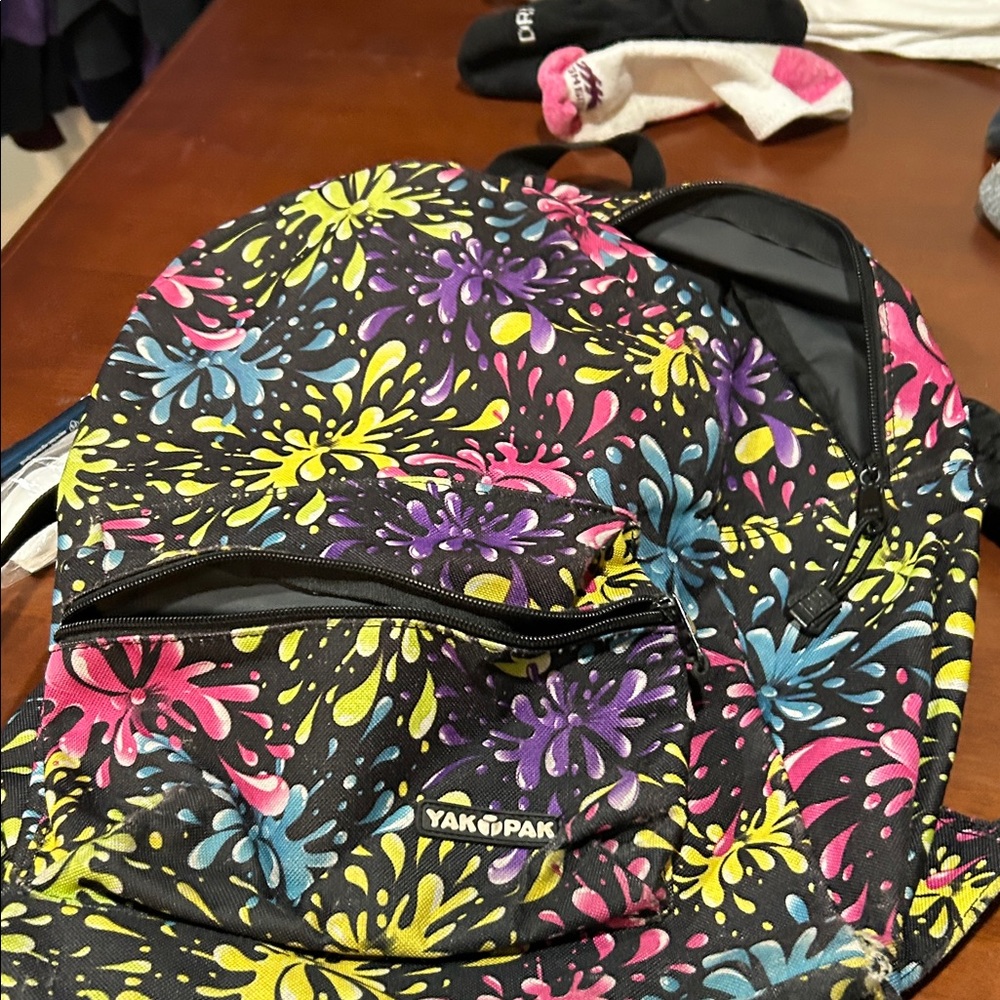 Yak Pak Splash Design Backpack with Yellow, Pink, and Purple